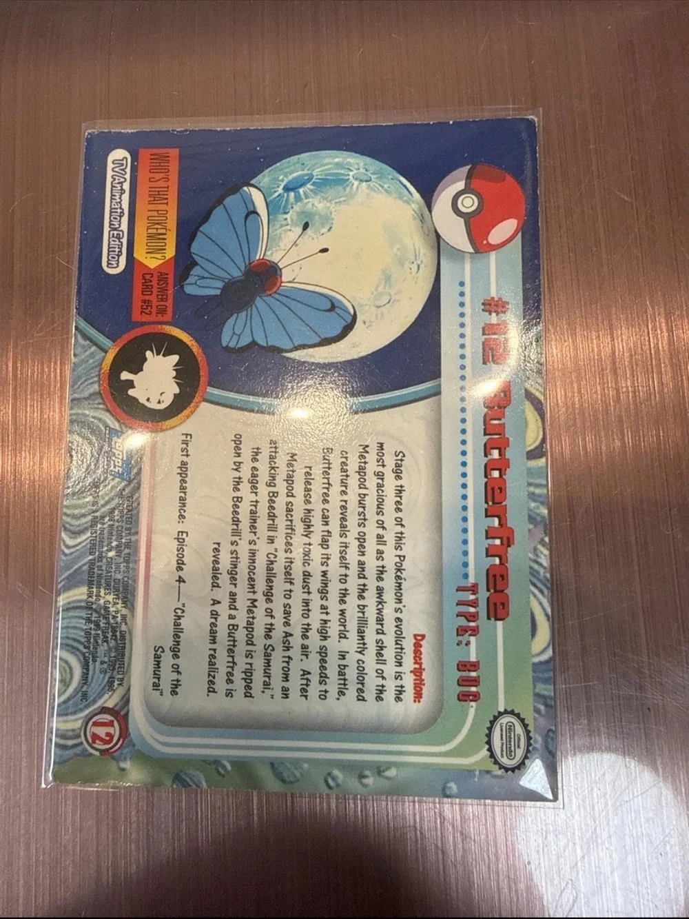 BUTTERFREE # 12 Blue Logo Print - 1999 Pokemon Topps TV Animation Series 1